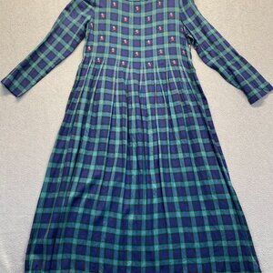 Vintage dress Larah Elizabeth Rayon Plaid Flannel Dress Size 6P,Embroidery,Zip
